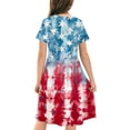 thumbnail image 4 of Virmaxy 4-13 Years Tie Dye Print 4th of July Pleated Dress Summer Patriotic Short Sleeve Crew Neck Holiday Dress for Casual and Party Wear, 4 of 9