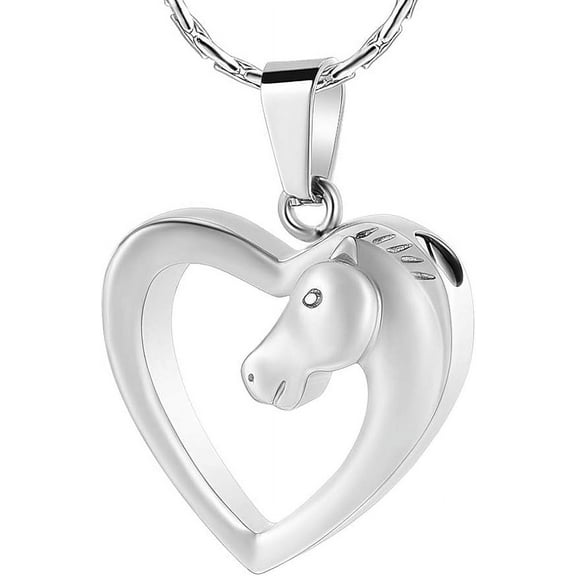 Horse In My Heart Stainless Steel Memorial Urn Necklace Urn Pendant Keepsake for Human/Pets Cremation Jewelry for Ashes