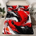thumbnail image 2 of Feelyou Artwork Geometric Twin Sheet Sets for Adult, Retro Oil Printing Twin Fitted Sheet, Black Red Abstract Flat Sheet, Luxury Bedroom Decor, 3 Pieces, 2 of 7