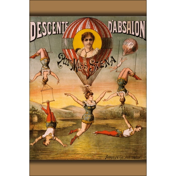 24"x36" Gallery Poster, Descente d'Absalon hot air balloon circus poster 1890