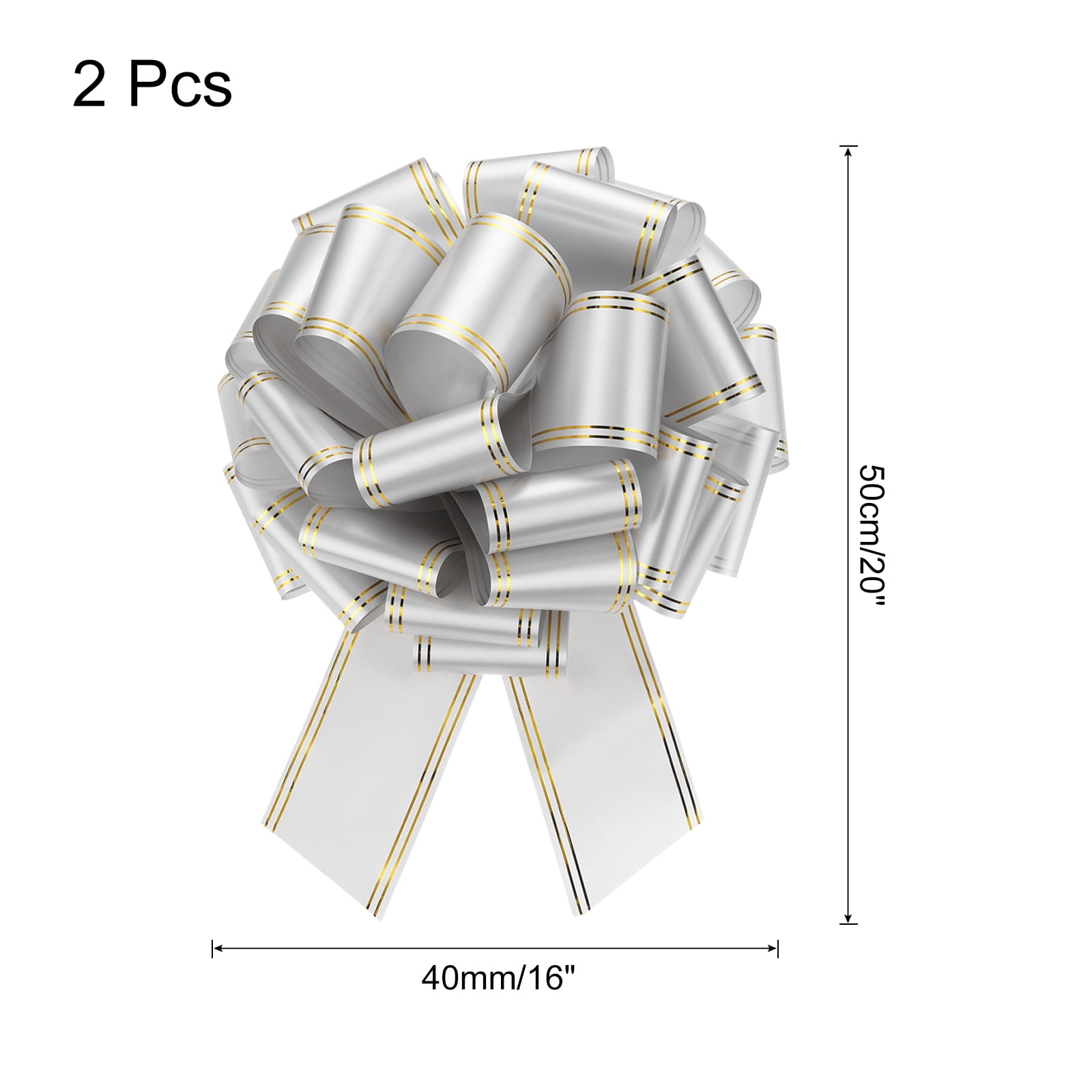 2pcs 16 Inch Giant Large Pull Bow Big Metallic Car Bows Ribbon with Gold Edge for Gift Christmas, Silver
