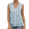 thumbnail image 6 of Ersazi Womens Tank Tops 2024 Summer Women's V Neck Sleeveless Lace Dots Shirts Blouses Vintage Elegant Tops Blue M, 6 of 9