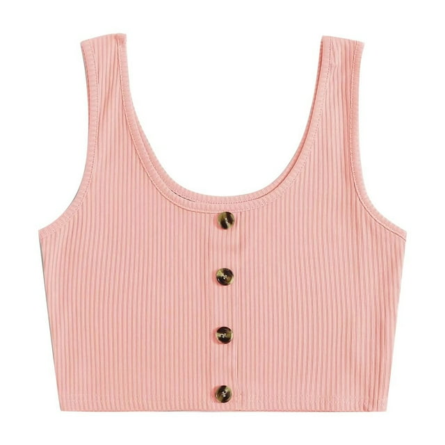 RKSTN Womens Tank Tops 2024 Summer Fashion Sleeveless Ribbed Buttons Front Tops Crop Solid Color Slim Tank Tops Vest