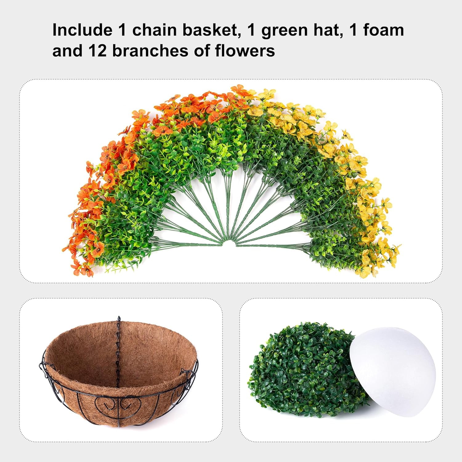 Artificial Fake Hanging Plants Flowers Basket for Fall Autumn Outdoor Decor, Faux Silk Orange Dasiy Flower Look Real UV Resistant for Outside Porch Home Patio Garden Decoration