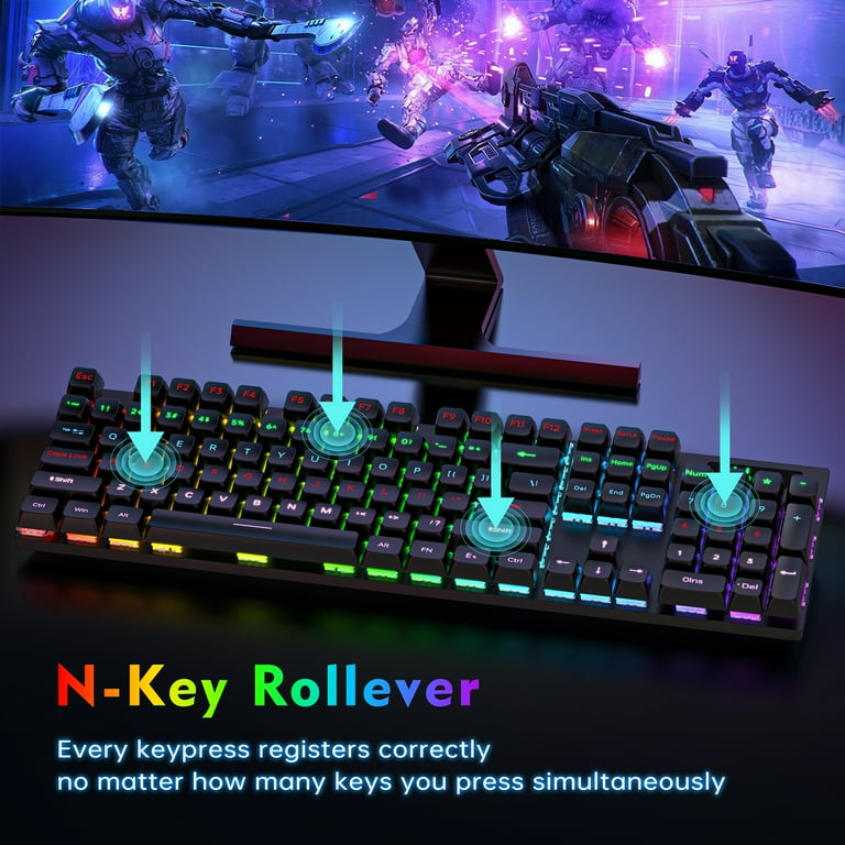 Mechanical Gaming Keyboard, RGB 104 Keys USB Wired Keyboard Mechanical Gaming Keyboard, RGB 104 Keys USB Wired Keyboard