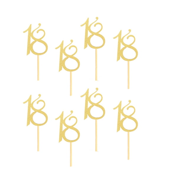 Cake Toppers, 24 Pieces 18 Years Old Cake Toppers Cake Decoration Inserts Cake Picks Dessert Placard for Birthday Party (Golden)