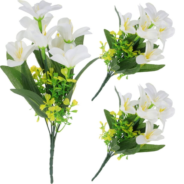 KAKOWELY Ramo de 3 flores artificiales de lirio para centro de mesa de boda, decoración del hogar