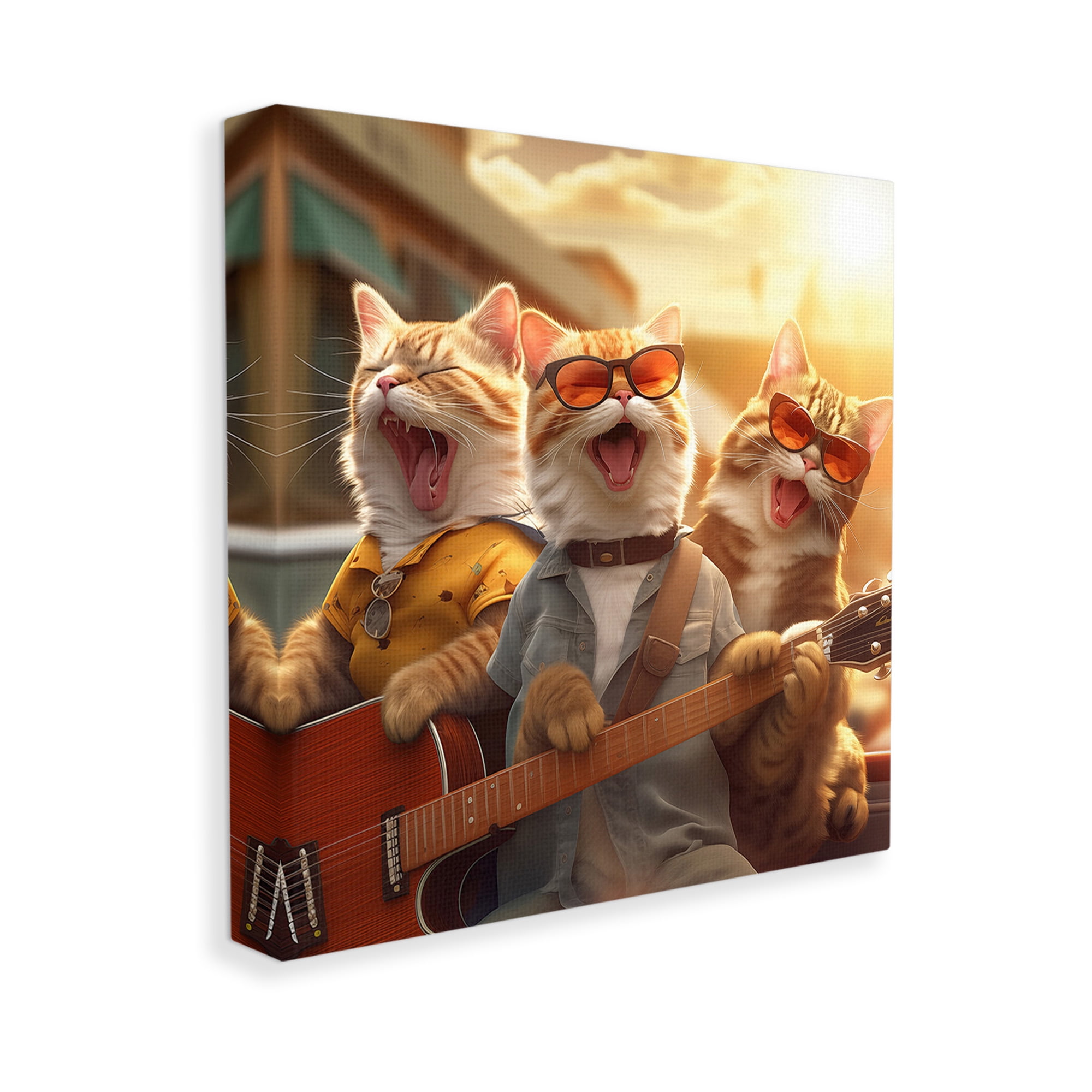 Stupell Industries Singing Guitarist Cats Animals & Insects Painting Gallery Wrapped Canvas Art Print Wall Art, 17 x 17