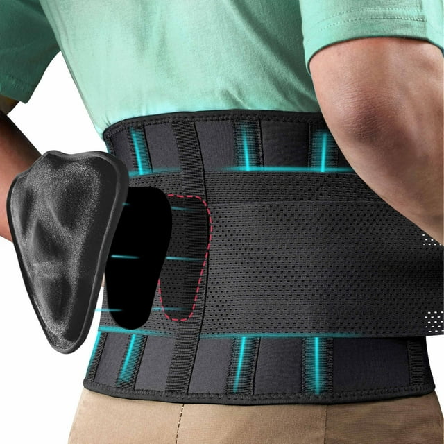FEATOL Back Brace for Men Lower Back Pain Relief Lumbar Support Brace Waist Belt with Ergonomic 3D Silicone Pad for Heavy Lifting Work, Herniated Disc, Sc