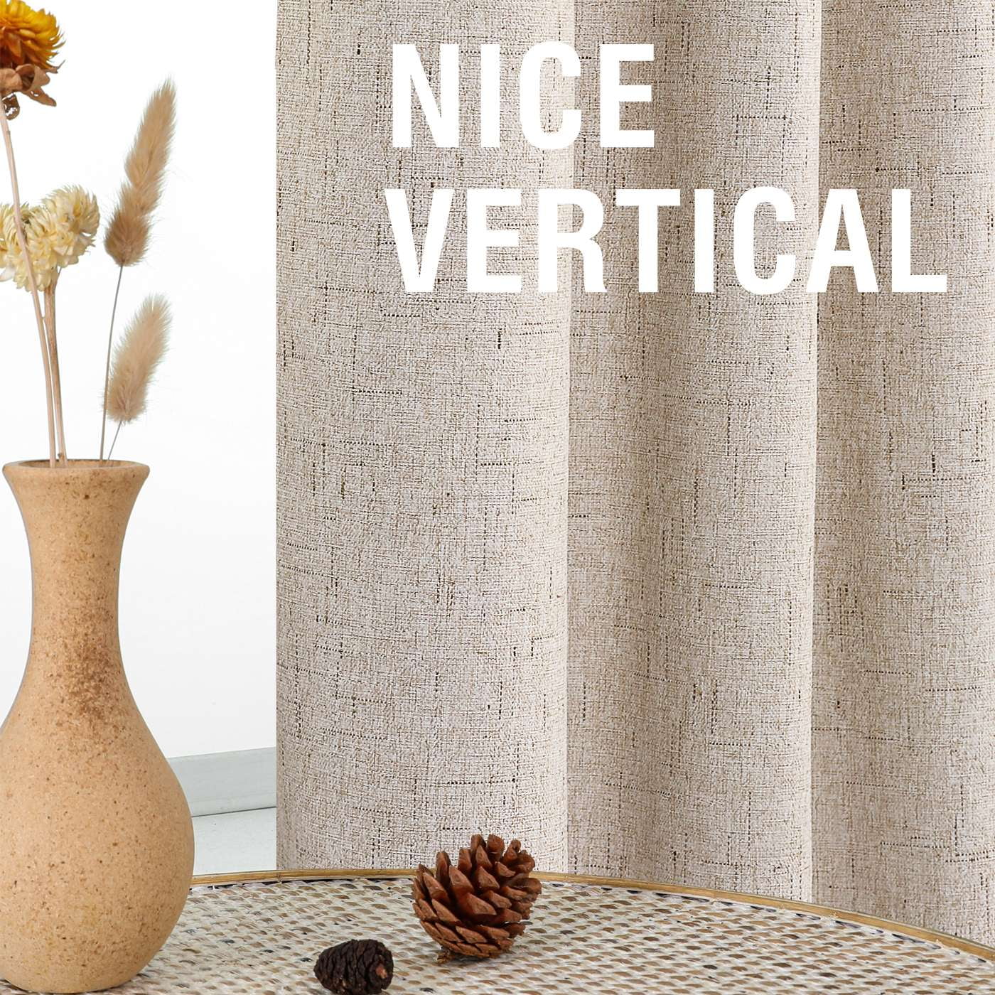 H.VERSAILTEX Contemporary Faux Linen 100% Blackout Back Tab/Rod Pocket/Hook Belt Thermal Insulated Curtain Sets for Bedroom, 2 Panels, 52"x 84", Natural