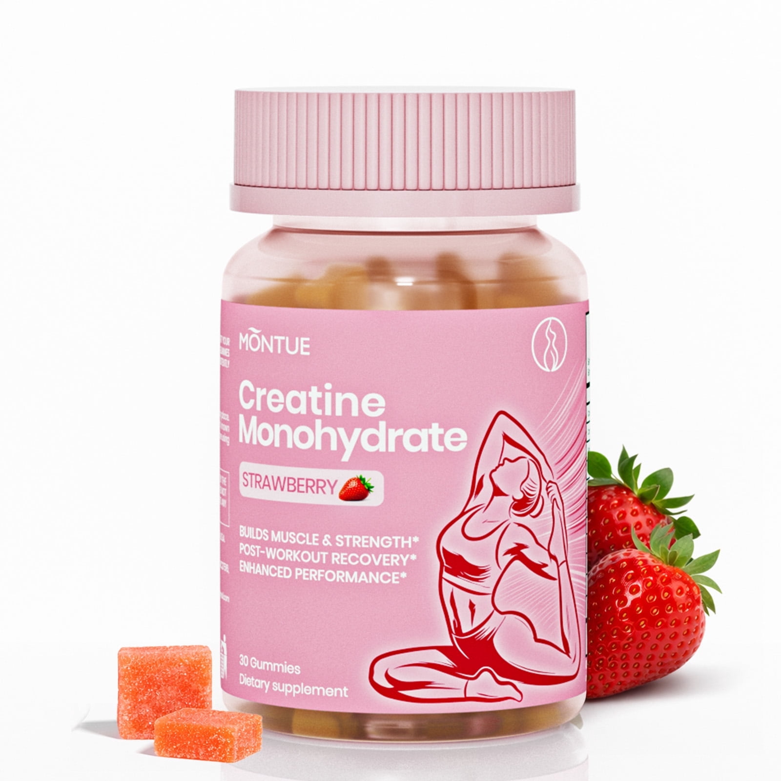 Montue Creatine Gummies for Women, 3000mg Creatine Monohydrate with BCAA, L-Carnitine, Taurine, Vitamin B12 & B6, Sugar Free Vegan, Strawberry Flavor, 30 Gummies
