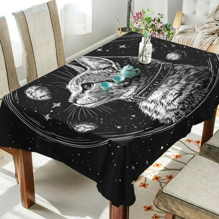 

WOBOGO Cat Black Universe Pattern Square Tablecloth 54×72in Polyester Fabric Tablecloth Washable Dust Resistant Wrinkle Resistant