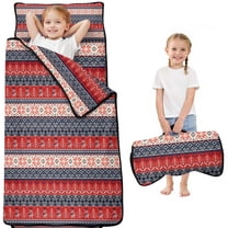 Red and Blue Christmas Knitted Pattern Toddler Nap Mats for Kids Preschool,50"x20" Sleeping Mat Bag or Kids,Toddler Sleeping Bag,Toddler Nap Mat or Daycare