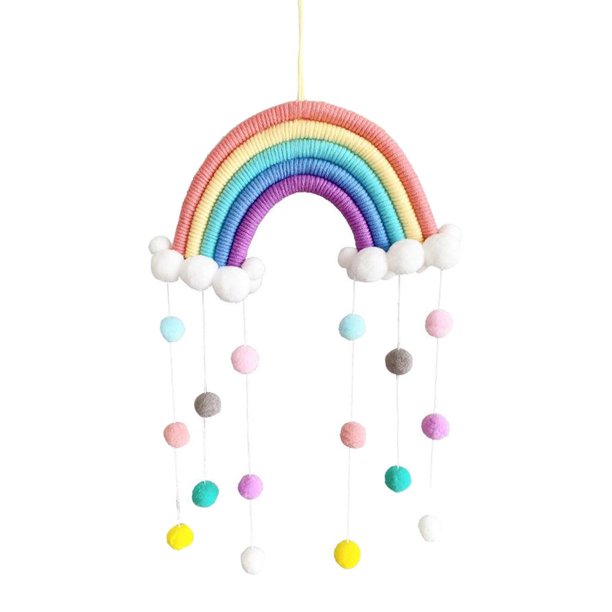 Iris Decoración de pared Macramé Colgante de pared Habitación de niña Boho Tapiz Decoración de guardería para niños con borla, Cuerda de Estilo 1 Baoblaze guirnalda de decoración de arco iris