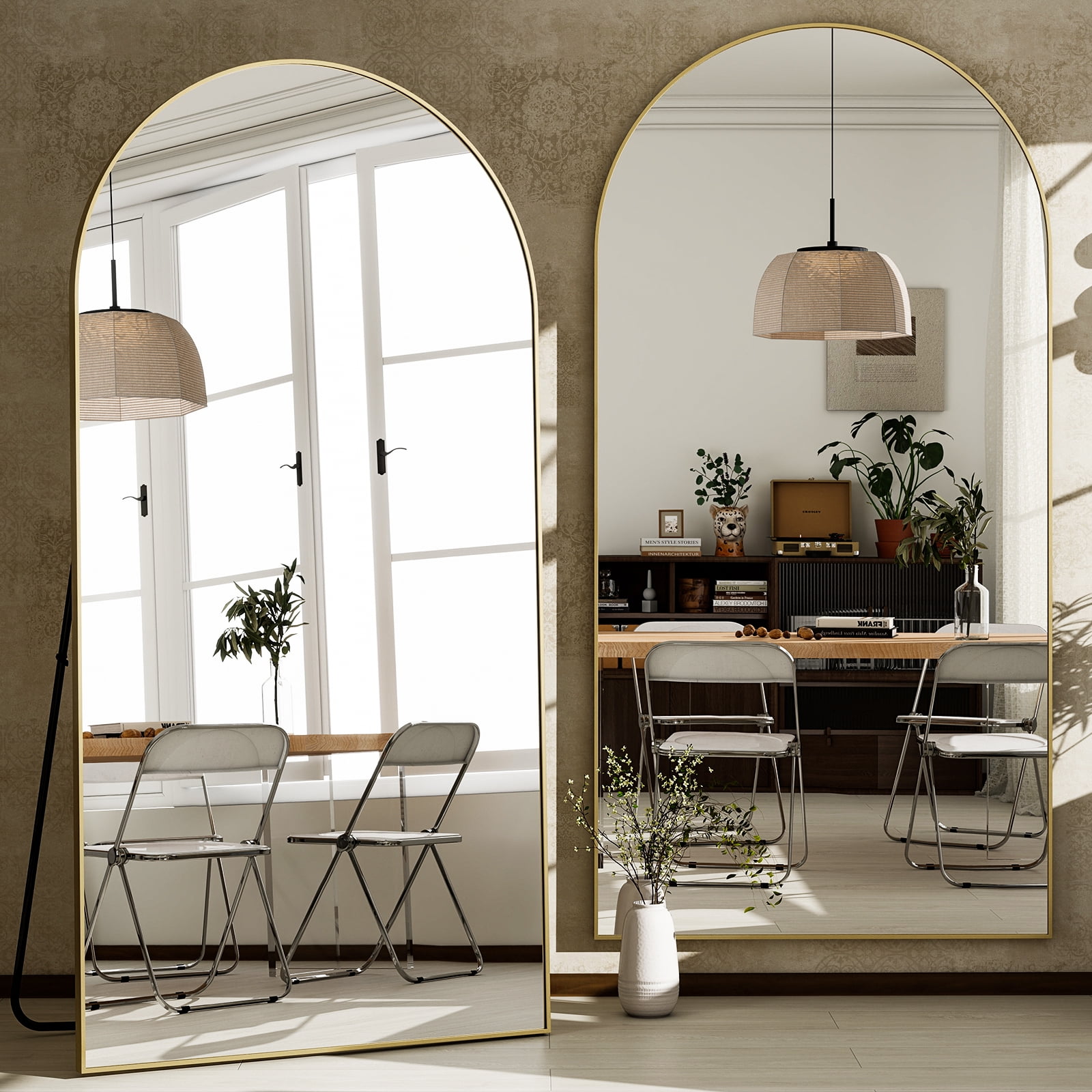 Mirrasia 76"x34" Arched Oversized Full Length Mirror Wall-Mounted Leaning Floor Mirror,Gold