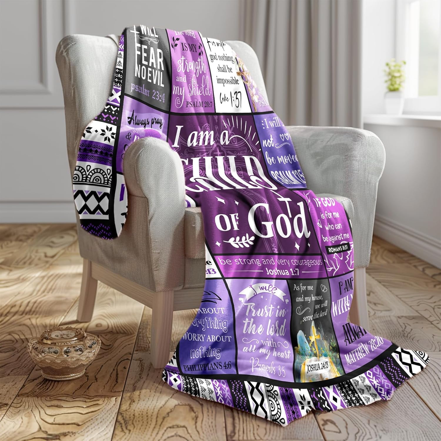 Christian Gifts for Women, Baptism Gifts for Girl, Religious Gift for Women, Christian Gift for Birthday Christmas Mothers Day - I Am A Child of God Purple Blanket