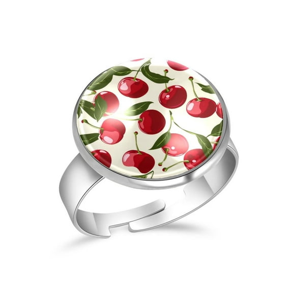 PhooArto Fruit Cherry Pattern Stainless Steel Rings for Women, Open Adjustable Ring Promise Ring Jewelry Gifts