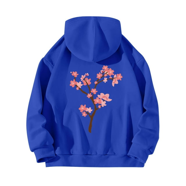 WZXFASHION Women's Back Floral Print With Drawstring Hooded Pocket Sweater Clearance Items oversized zip up hoodie