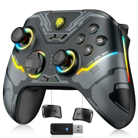 Bluetooth Game Controller for PC,Android Phone,iPhone,Nintendo Switch,Steam,TV Box, QUCOPRE PC Controller with RGB Lights &Hall Joysticks and Hall Triggers