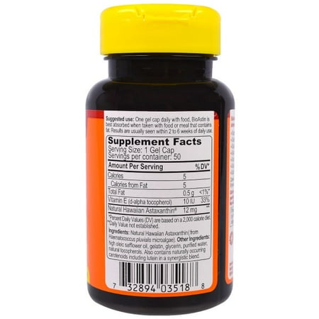 BioAstin Natural Hawaiian Astaxanthin Gel Capsules, 12 Mg, 50 Ct