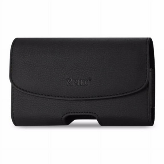 Leather Horizontal Phone Pouch With Embossed Logo In Black (7.0x3.9x0.7 Inches)