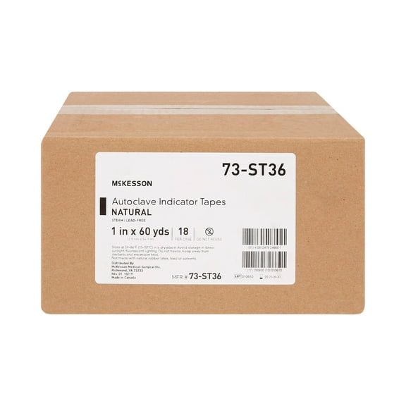 McKesson Autoclave Indicator Tape, Natural, Steam, 1 in x 60 yd, 18 Count