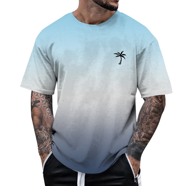 Men's All-Over Print Short Sleeve T-Shirt Fashion Floral Round Neck Casual Top for Spring Summer