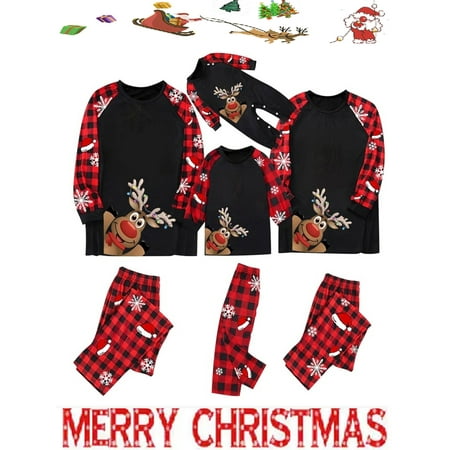 

Licupiee Christmas Family Matching Pajamas Set Nightclothes New Year Long Sleeve Elk Print Tops Trousers Suit Romper Dog Wear