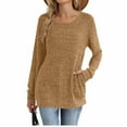 thumbnail image 4 of Otntypg Tunic Sweaters for Women Fashion Long Sleeve Crewneck Ribbed Knit Pullover Sweater Tops Loose Fit Casual Dressy Blouses with Pockets Khaki L, 4 of 6