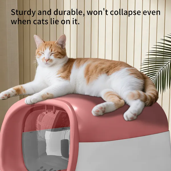 Pink E24 Fully Enclosed Cat Litter Box, Thickened Durable Odor-Lock Litter Box with Litter Filter Pedal & Non-Slip Feet