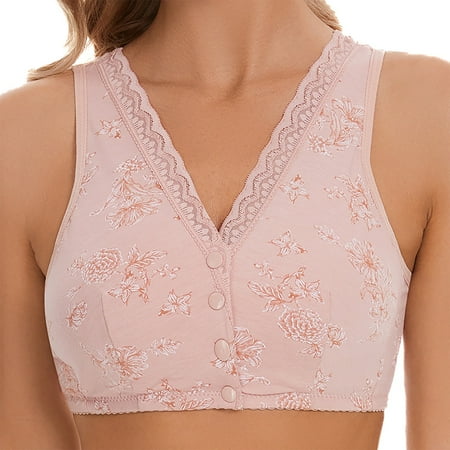 HCURIBAD Wireless Bras Clearance! Charm Front Closure Bras Lace Bra Floral Pattern Non Ring Comfortable Bra for Seniors Seamless Bra Backless Bra Bras for Women Pink B