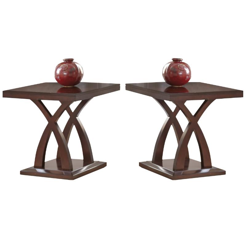 Home Square Square End Table in Espresso Cherry Wood Set of 2