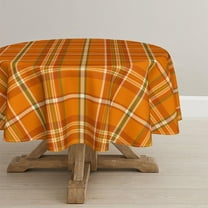 Fall Tablecloth 60×60 Inch Round, Autumn Buffalo Plaid Orange Washable Seasonal Table Cover for Party Picnic Dinner Decor
