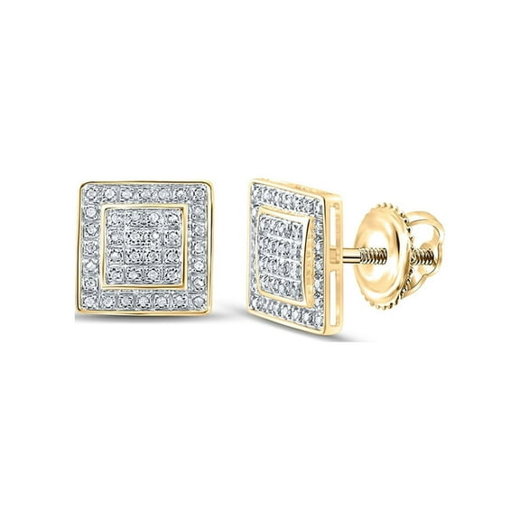 Macey Worldwide Jewelry 10k Yellow Gold Mens Diamond Square Earrings 1/4 Ctw