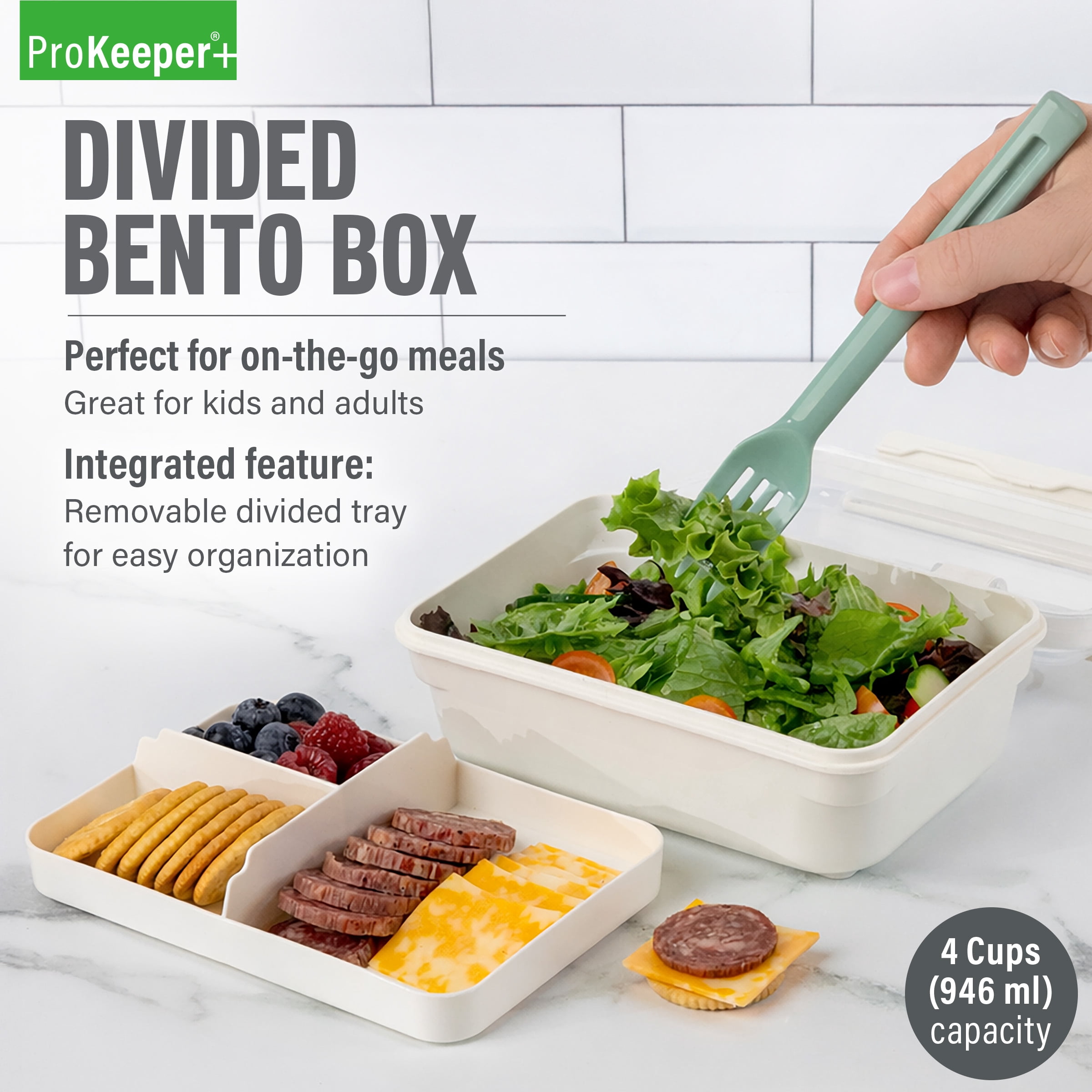 Prokeeper+ Plastic Bento Lunch Box Food Container with Divider