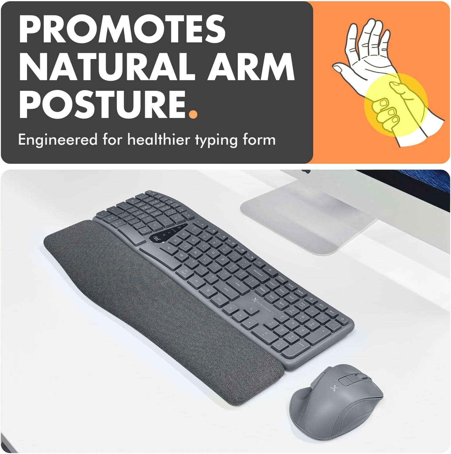 X9 Split Ergonomic Keyboard Mouse Wireless Combo - Type Comfortably - 2.4G/Bluetooth Ergo Keyboard Mouse Wireless, Silent Keys, Wrist Rest, Multi-Device, Rechargeable for Laptop, PC, Mac - Gray