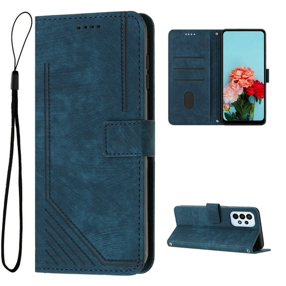 Feishell for Samsung Galaxy A23 5G Flip Wallet Phone Case,Durable PU Leather Flip Kickstand Shockproof TPU Inner Shell Magnetic Clasp Folio Card Pocket Phone Case with Wrist Strap,Blue