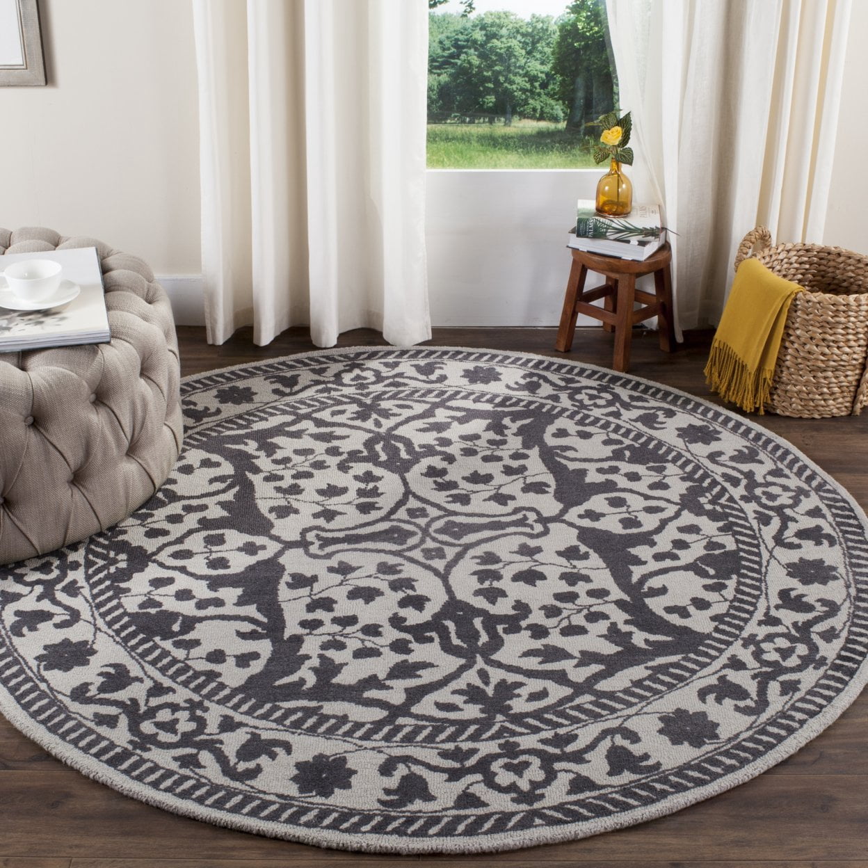 SAFAVIEH Restoration Vintage Wilson Border Wool Area Rug, Silver/Grey, 8' x 10'