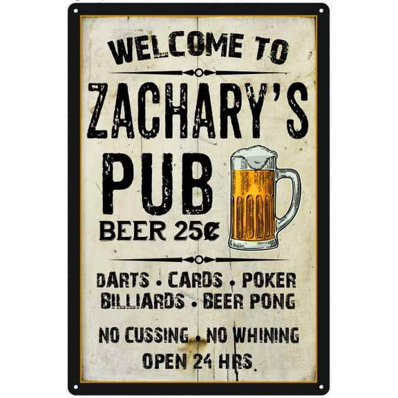 ZACHARY'S Pub Sign Vintage Man Cave Bar Wall Decor Gift 8x12 Metal 208120028184