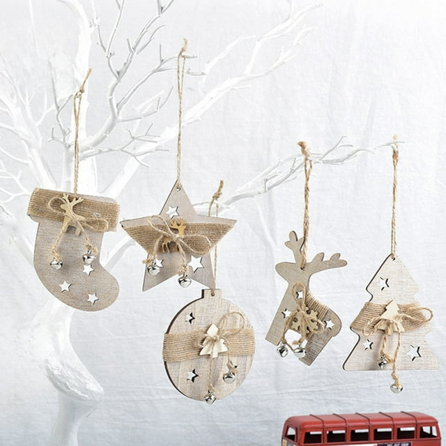 Xihbxyly Adorno de Madera para Árbol de Navidad, Forma de Estrella y Ciervo, Madera Natural, Ligero y Fácil de Colgar, Decoración Navideña Versátil, Ideal para Fiestas En Casa o En La Oficina, 10 X 1