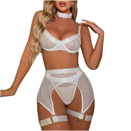 

Women Sexy Lingerie with Garter Belt Halter Demi Bra Briefs Bottom Underpant Garters Suit Teddy Babydoll Underwear