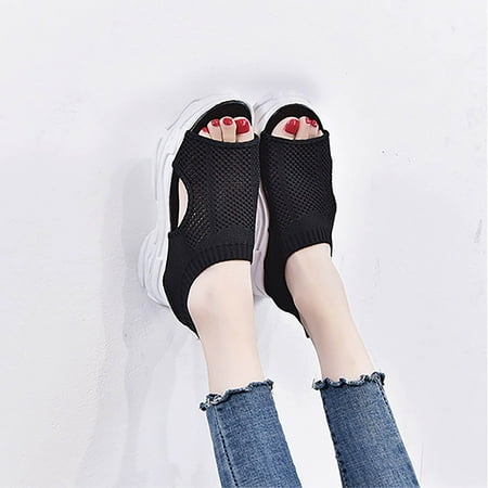 

adviicd Summer Shoes For Women Flat Shoes For Women Comfortable Dressy Fashion All Season Women Casual Shoes Thick Heel Sandals Hollow Mesh Zipper Black 7