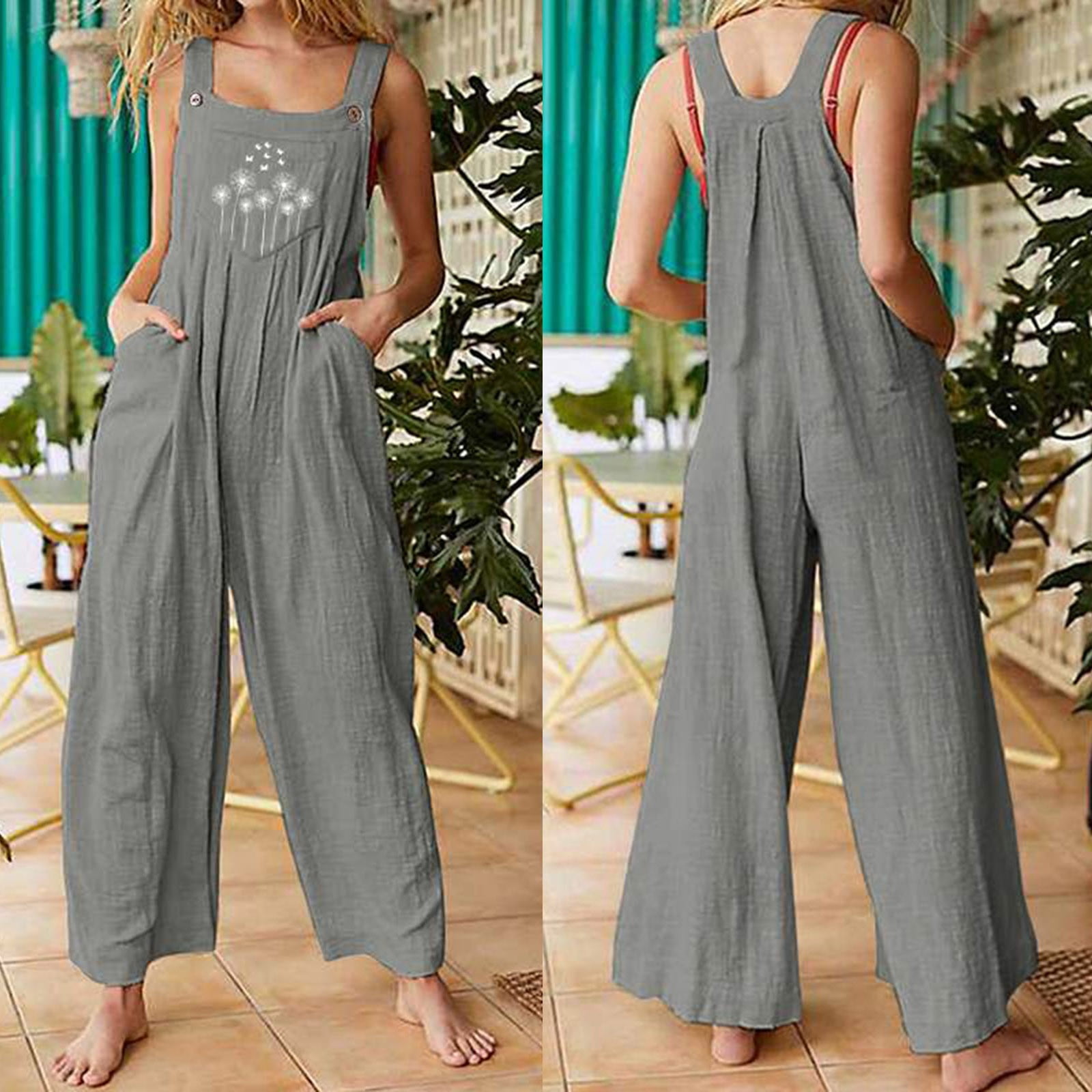Womens Baggy Loose Playsuit Jumpsuit Overalls Casual Wide Leg Trousers Plus Size