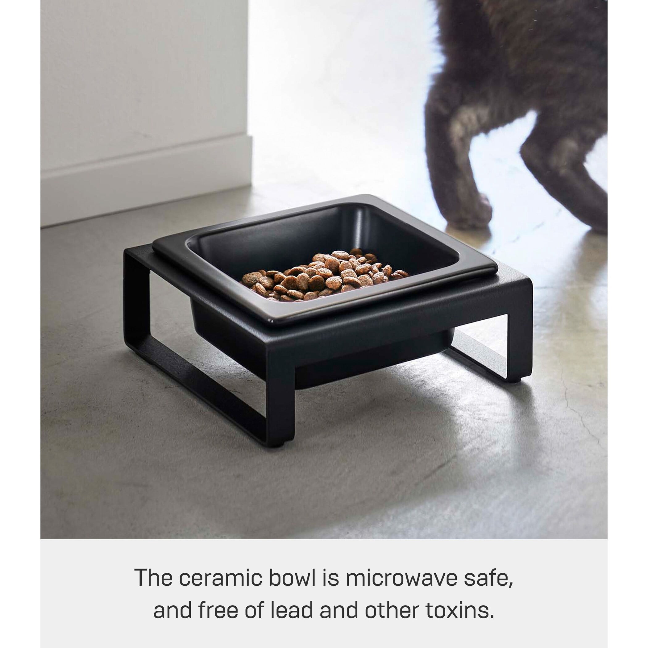 Yamazaki Home Single Pet Food Bowl - Two Styles, Steel and Ceramic, Short, 1.25 Black