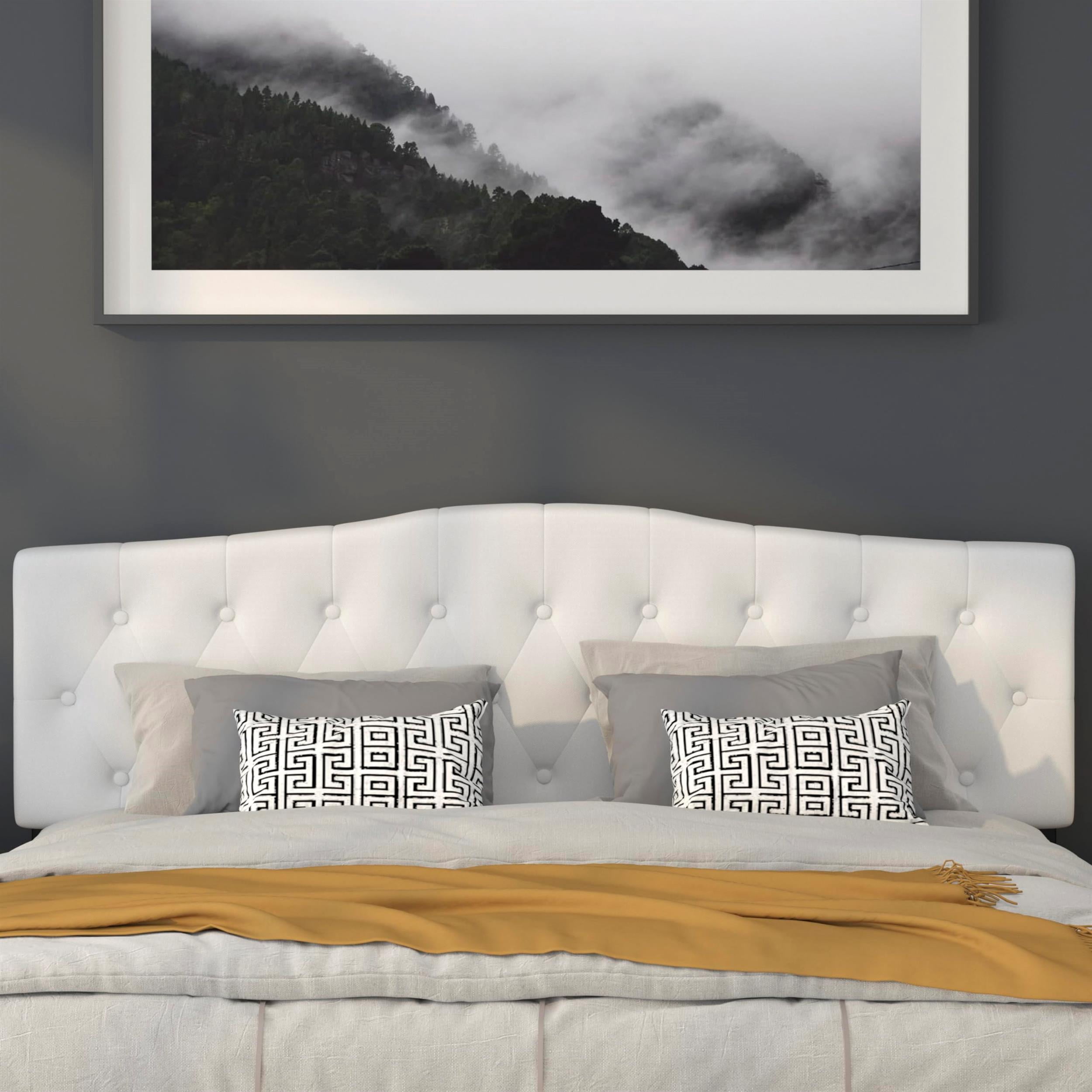 Pemberly Row Contemporary Tufted King Panel Headboard in White