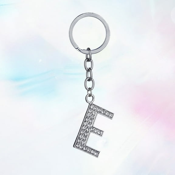 MLINS Simple Stylish Letter Keychain with Rhinestones Decoration for Keys Holding Silver Color One Ring