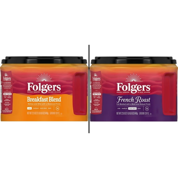 Folgers Breakfast Blend Mild Roast 25.4 oz & Folgers French Roast Med-Dark Roast 22.60 oz