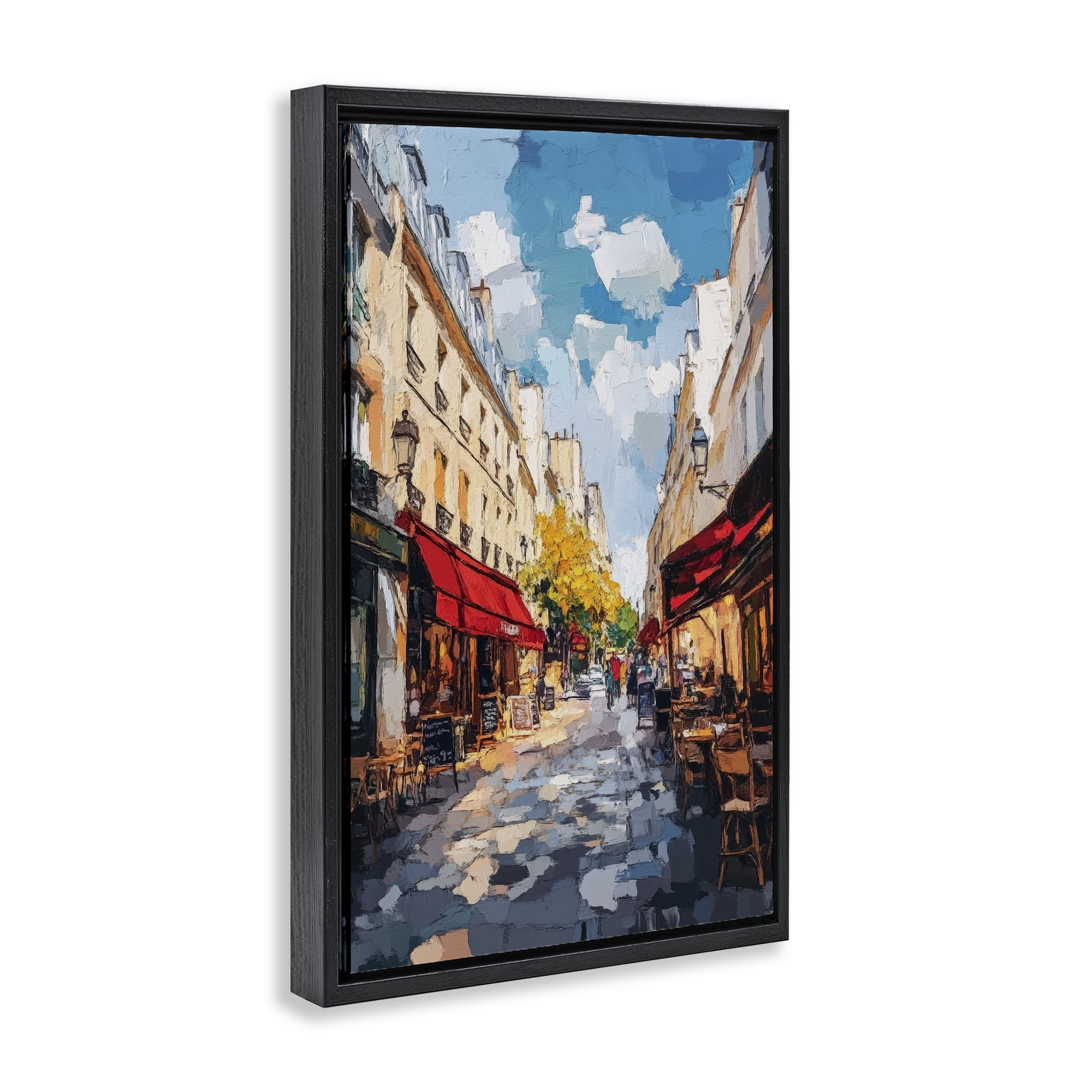 Stupell Industries Charming Paris Street Scene Black Framed Floater Canvas Wall Art, design by Petal Prints Design