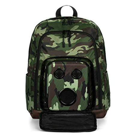 Bluetooth Speaker Backpack with 15-Watt Speakers & Subwoofer for Parties/Festivals/Beach/School. Rechargeable, Works with iPhone & Android (Camo, 2019 Premium