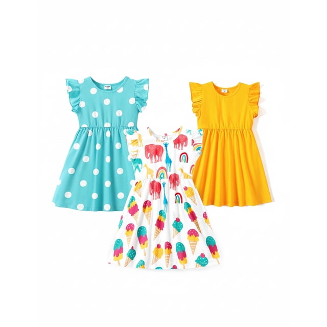 Vestidos para Niñas PATPAT Paquete de 3 con Mangas con Volantes para Verano